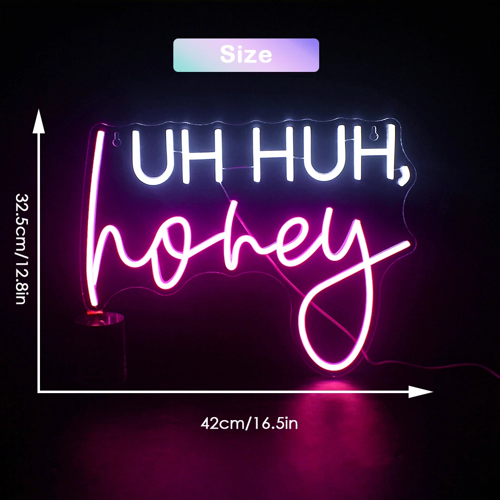 Imagem -02 - Huh Honey-neon Sign For Wall Decor Letter Led Rosa Branco Quarto Sala de Jogos Homem Caverna Casa Bar Casamento Birthday Party ah