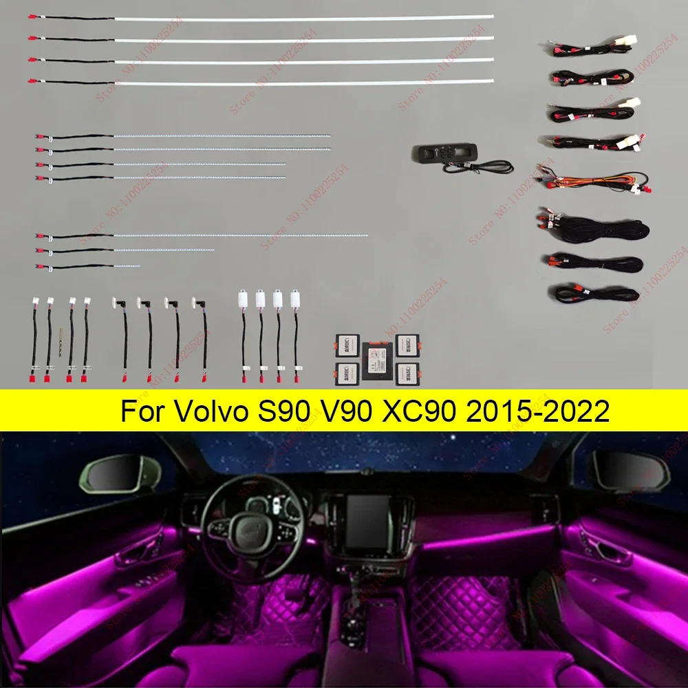 64 Colors Set For Volvo S90 V90 XC90 2015-2022 Button App Control Decorative Ambient Light LED Atmosphere Lamp illuminated Strip