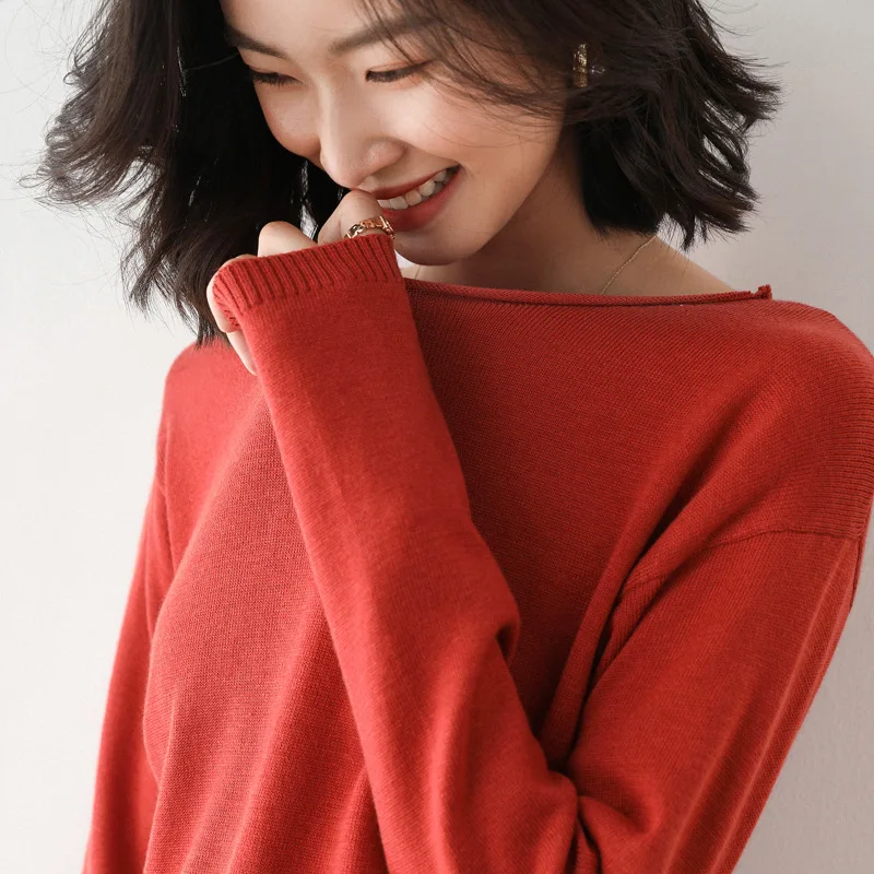 Womens Sweaters Solid Pink Black Knit Pullovers O-neck Bottoming Shirts Slim Fit Spring Autumn Korean Knitted Skin Friendly Top