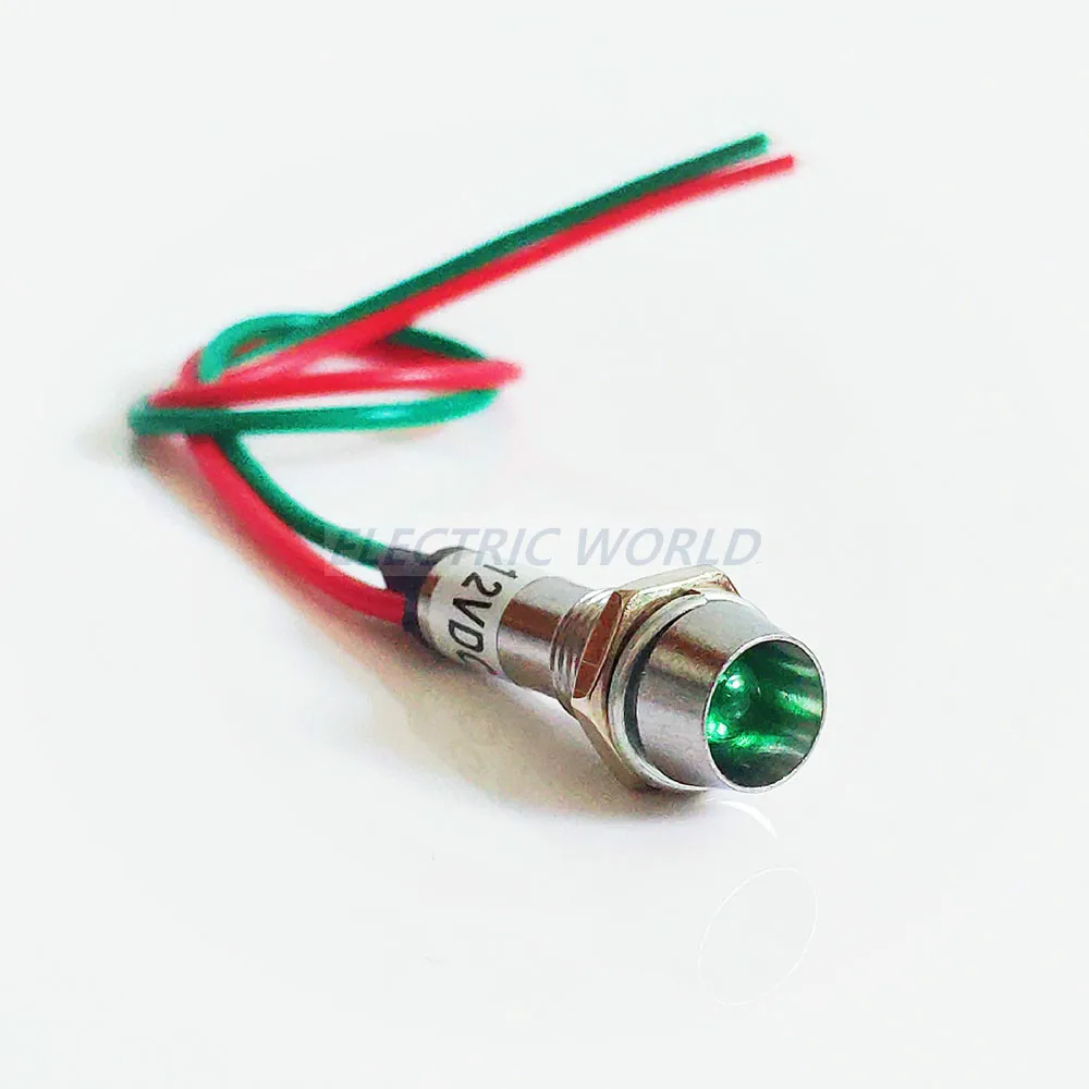 Luces indicadoras LED de metal de 8mm con cable de plomo, lámpara de señal de potencia, mini luz indicadora, lámpara de señal impermeable