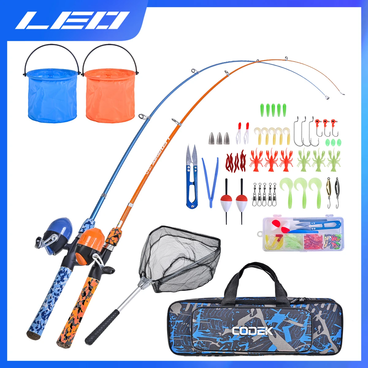 duplas conjunto de polo de pesca com kits de partida completo com uma rede de pesca e balde para meninos meninas e juventude criancas 01