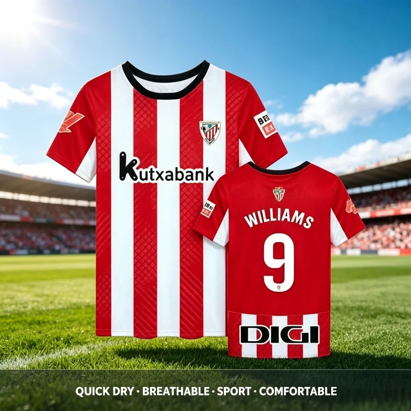 26-27 Neues, heiß begehrtes, spanisches BILBAO Athletic Fußball-T-Shirt mit 3D-Druck, atmungsaktiv, modisch, für Eltern und Kinder – Detail 4