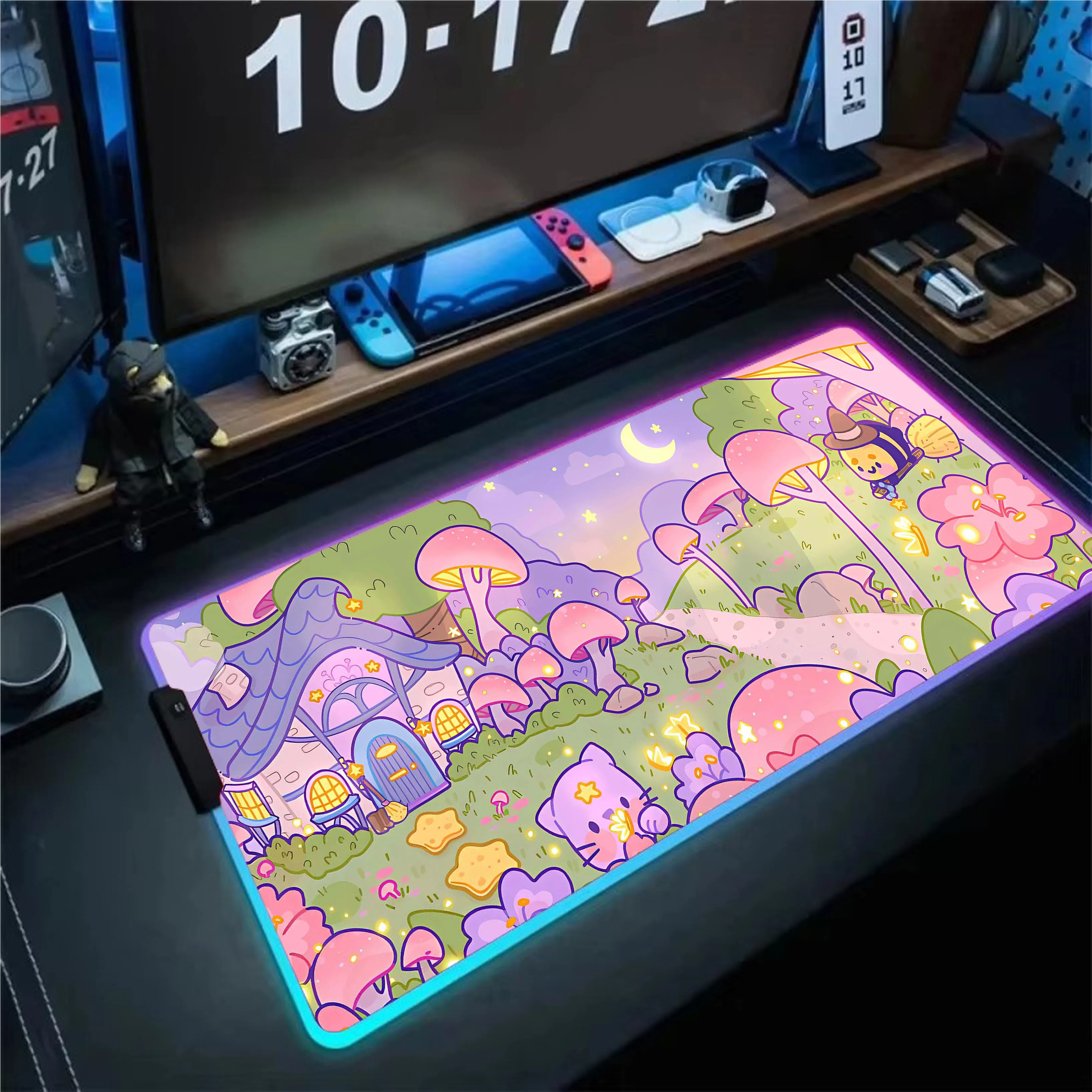 RGB Pink Kawaii Cat Girl Mouse Pad Game Mat LED Gamer Mousepad Gaming Table Carpet Gamer Computer Desk Mat Rubber Mouse Mat