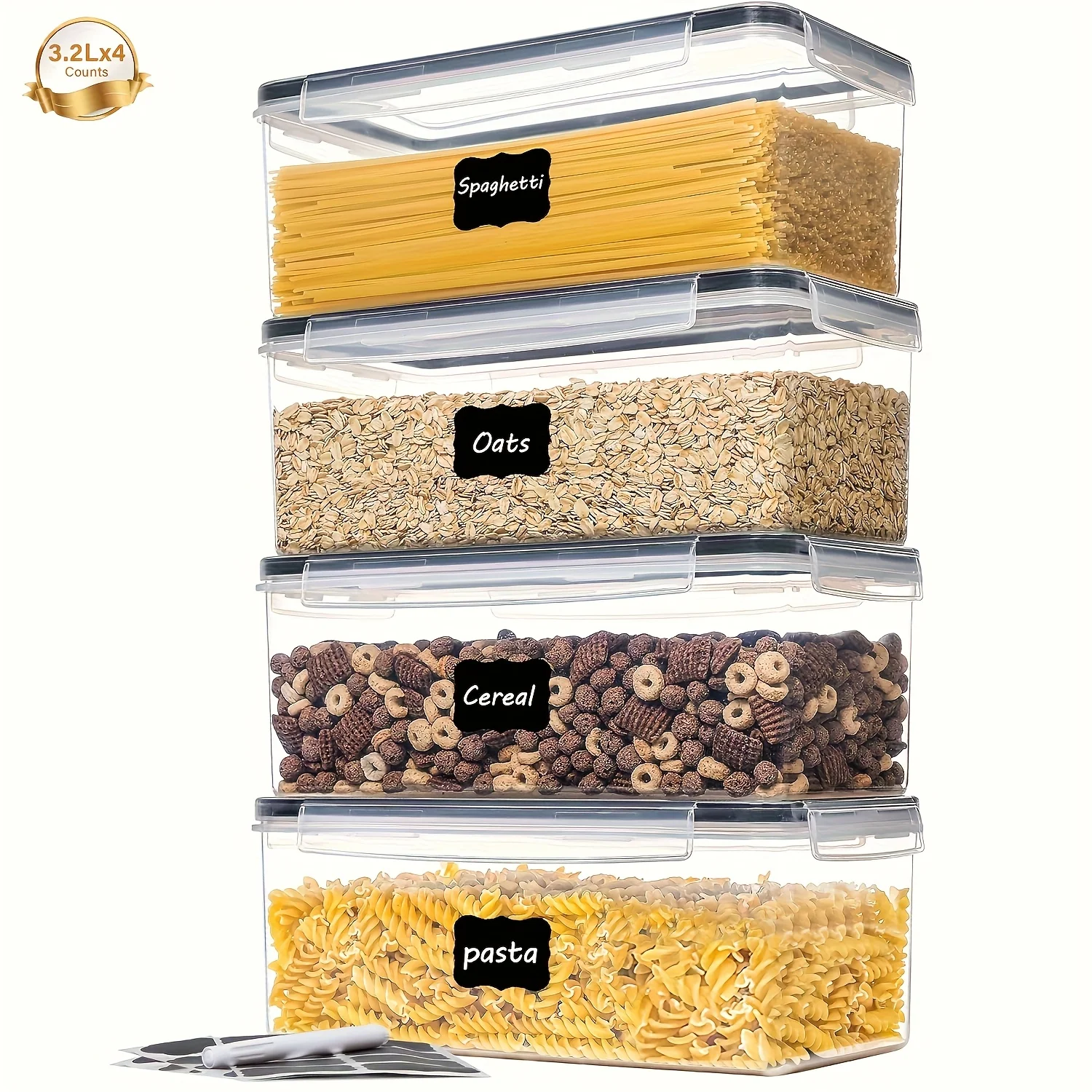 4-teiliges Set 3,2L Luftdichte Lebensmittelbehälter mit Deckeln, Spaghetti-Behälter für Pasta-Organizer, Küchen-Vorratskammer-Organisation