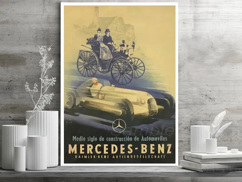 Vintage 1935 Mercedes Benz Advertising Poster Print