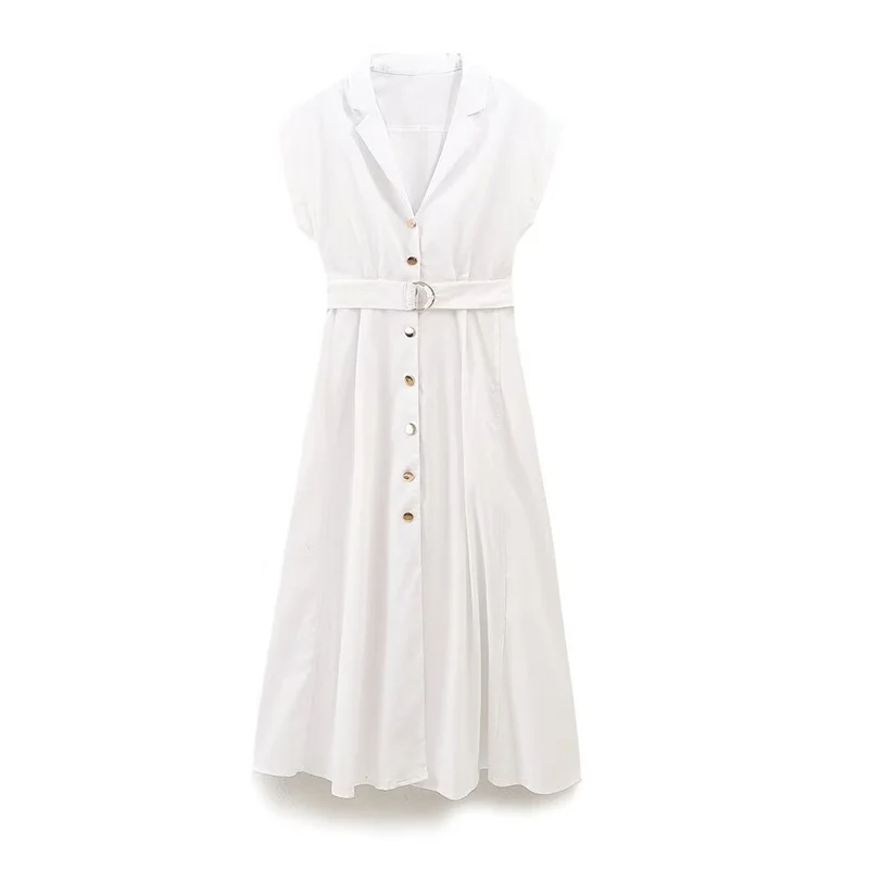 

Women's Dresses New Summer 2025 White Short Sleeve Dress Belt Decoration Casual Fashion Personality Casual