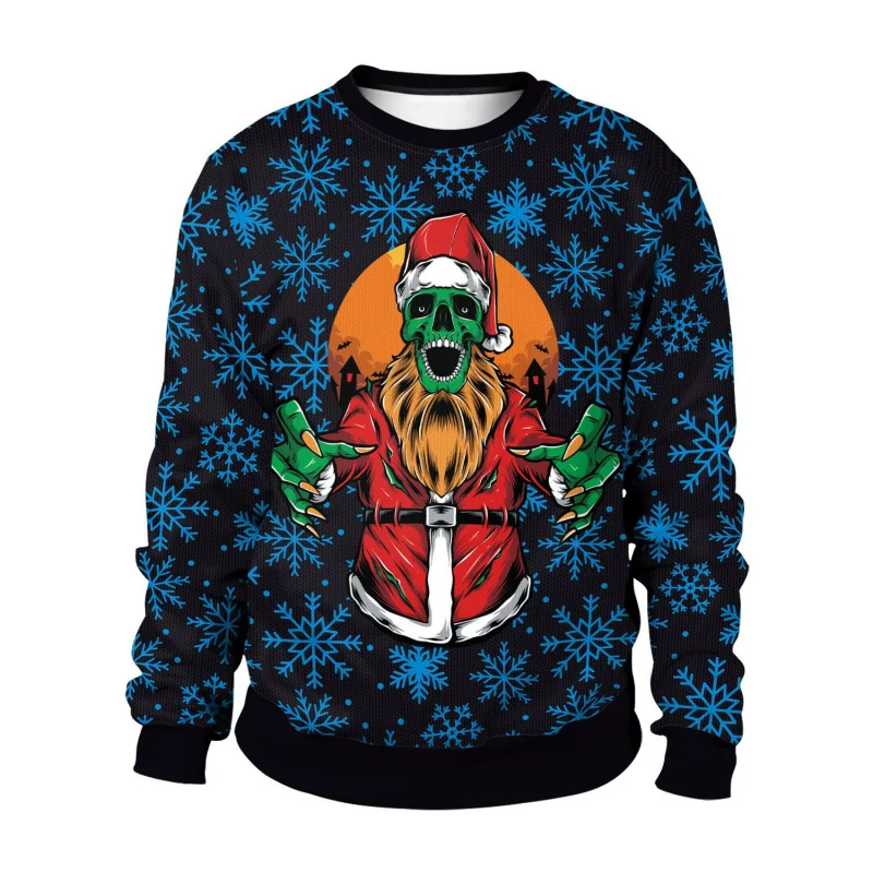 2025European and American Christmas Halloween New Men's and Women's Crew Neck Sweatshirt3DDigital Print Couple Outfits