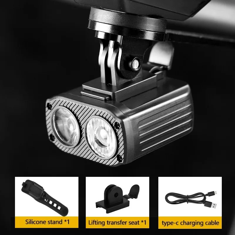 5 أوضاع مصباح أمامي للدراجة مزدوج LED قابل للتعديل سطوع مصباح أمامي من النوع C قابل لإعادة الشحن مقاوم للماء لركوب الدراجات مجموعة الضوء الخلفي #1