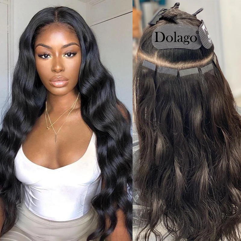 Body Wave Tape In Human Hair Extensions For Black Women Tape Ins Wavy Natural Wave Brazilian Virgin Hair Bundles Weave Dolago