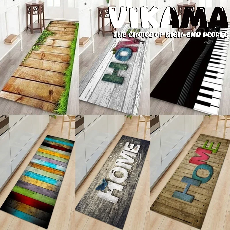 

VIKAMA 1/2PC Wood Grain Kitchen Stain-resistant Oil-absorbent Carpet Bathroom Laundry Room Water-absorbent Non-slip Entrance Mat