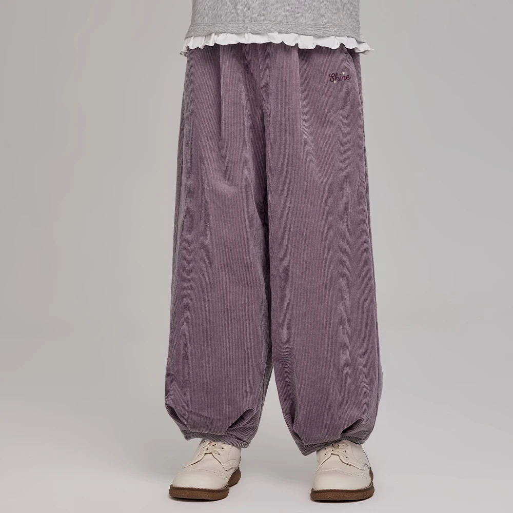 Dave Bella Children Embroidery Corduroy Pants 7-13 Years Teen Girls Autumn Straight Wide Leg Pants Elastic Trousers DK3263051