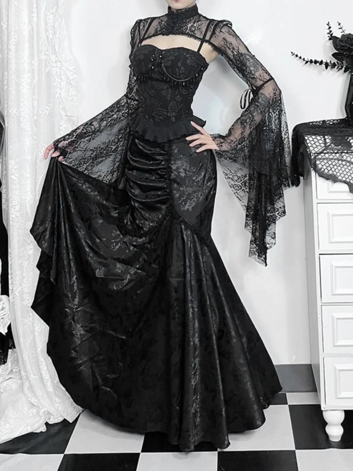 

Хэллоуин готический сексуальный костюм ведьмы комплект с ремешком Dr And Tail f юбка для молодых женщин модный костюм из двух предметов