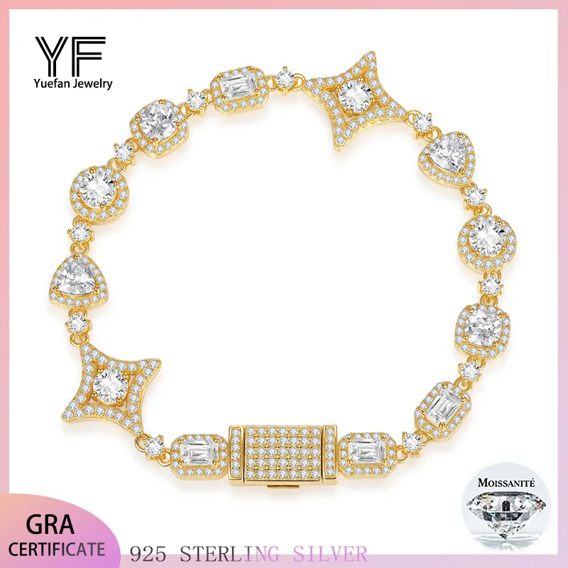 

S925 Серебряный браслет Основной камень Множественная форма Моссанит Хип-хоп Ювелирные изделия Пара Персонализированная мода День святого Валентина Рождество