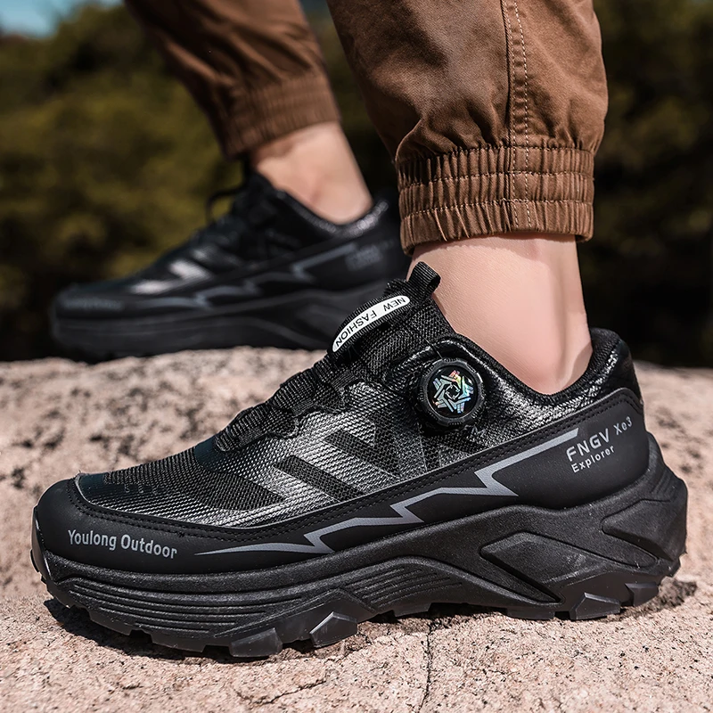 Men's Hiking Shoes, Lightweight Outdoor Travel Hiking Shoes, Breathable Mesh Sneakers, Casual Walking Shoes, Rotating Buckle Design, Non-Slip and Wear-Resistant Trail Shoes, Suitable for Mountaineerin image 5