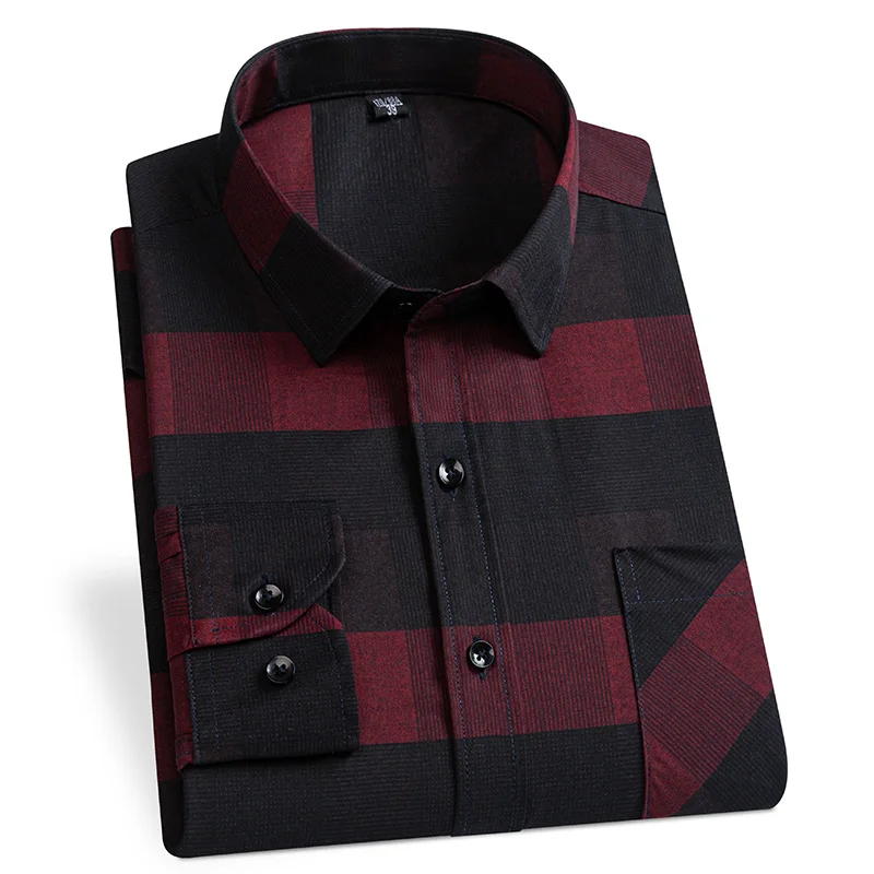Men's Dress Shirts Spring Autumn Latest Hot Sale Non-iron Anti-wrinkle Business Casual Print Thin Plaid Slim Fit chemise homme