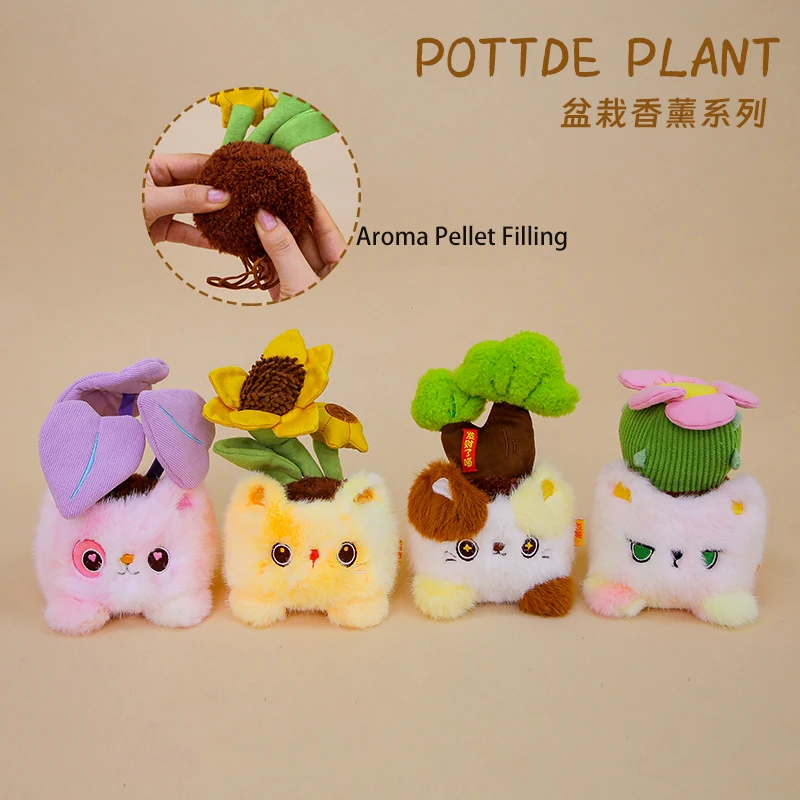18cm Nowa Urocza Pluszowa Zabawka Kot w Doniczce Symulacja Wypchanej Maskotki Ozdoby Kreskówkowy Kot Kaktus Dekoracja Domu Prezent Zabawka dla Dzieci