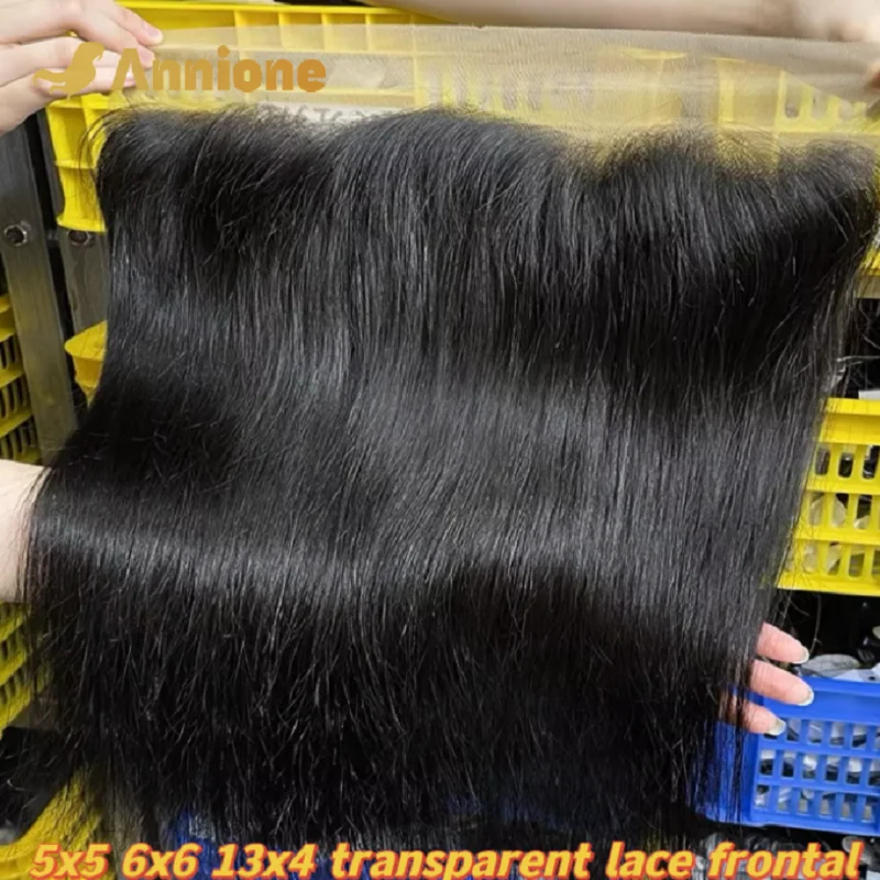 Annione 13x4 Straight Frontal Lace Only Transparent Lace 5x5 6x6 Swiss Closure Human Hair 100% Brazilian Straight Lace Frontal