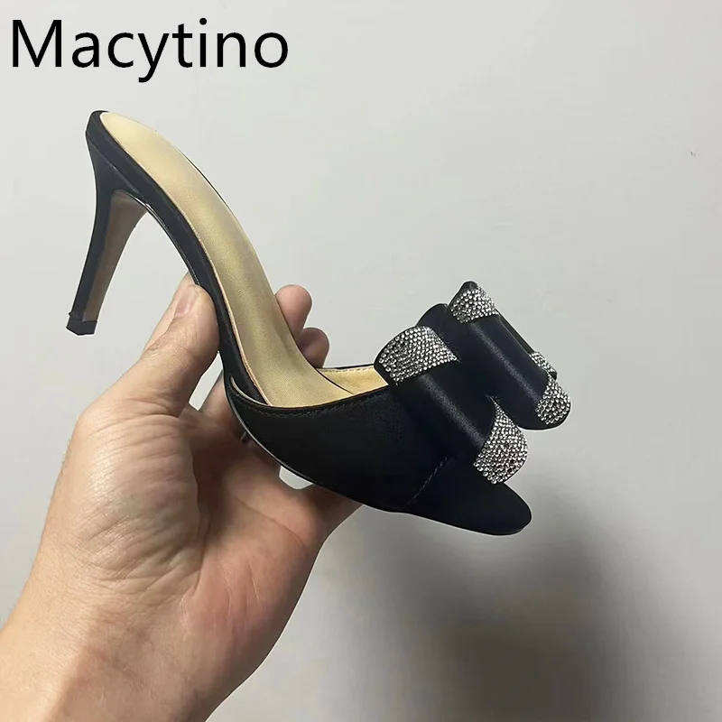 2024 Summer New Bow Diamond Sexy Sandals Women\'s  Open Toe Fashion High Heels Slippers