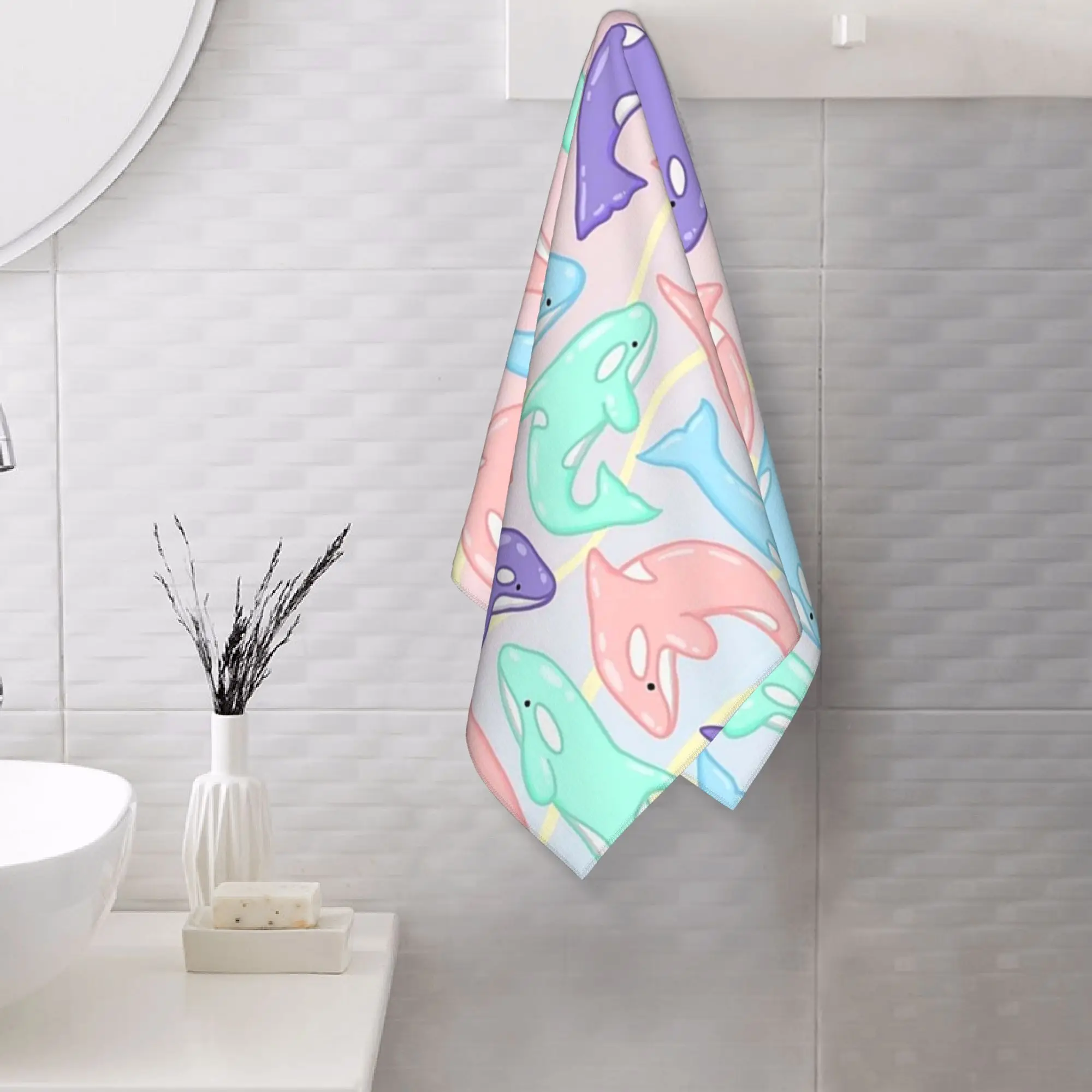 Custom Pastel Orca Pattern Soft Face Towel Quick Dry Pool Bath Cotton Towels Absorbent