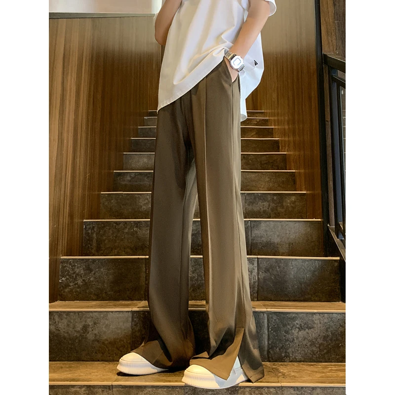 Brown Black Baggy Suit Pants Men Fashion Social Mens Dress Pants Korean Loose Straight Flared Pants Mens Office Formal Trousers