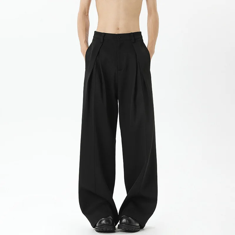 【Mirrordust】2025 Autumn Plus Size American Style Loose Black Wide-Leg Casual Business Pants for Men M-5X