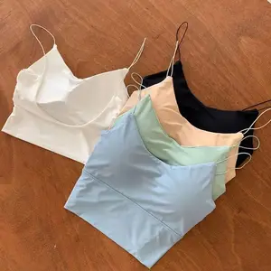 Tank top spor kadın dikişsiz kazak, siyah beyaz, tüp, ipek, buz, dolgulu sütyen, iç çamaşırı kablosuz bralette, koleksiyon, seksi, 1 adet Yarışın ilk 10 satışı estonada kadınlar 2 numara