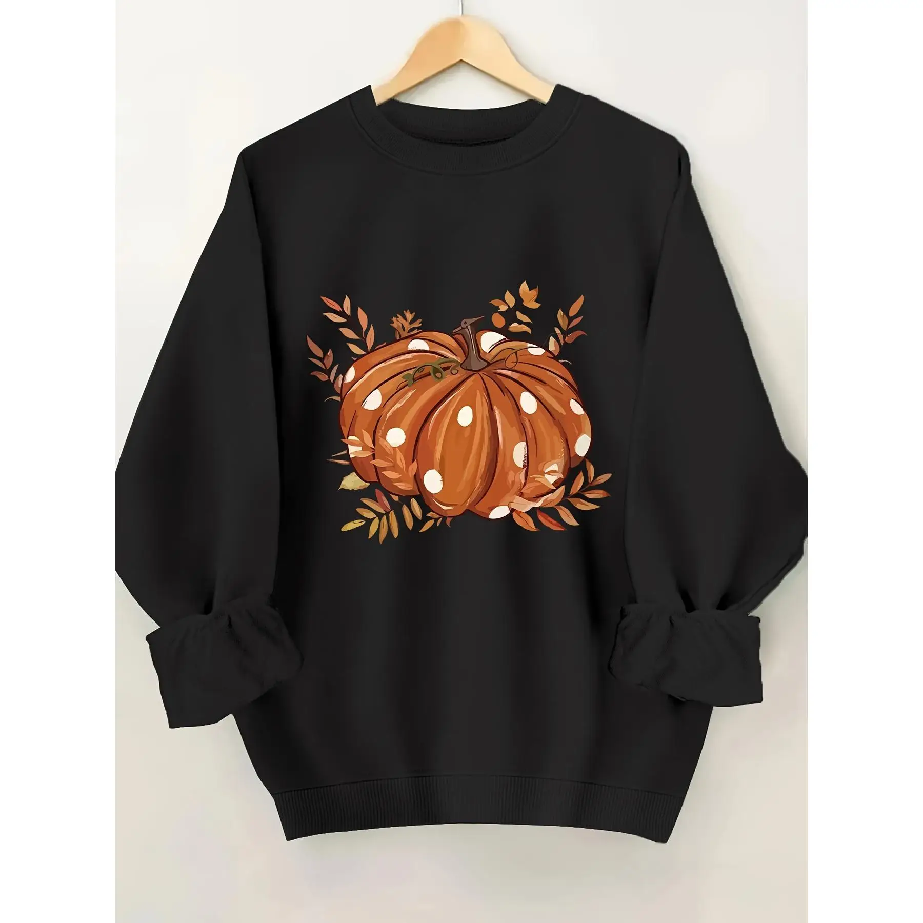 

Women's Autumn Pumpkin Sweatshirt Polka Dot Halloween Top Oversized Graphic Long Sleeve Crewneck Fall Outfit
