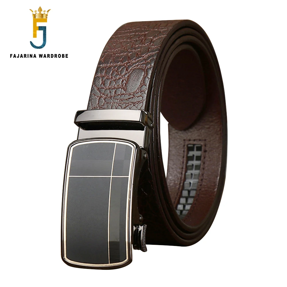 FAJARINA Top Quality Cow Genuine Automatic Buckle Men Fashion Design Men's Solid Cowskin Leather Belts Formal Styles N17FJ1223