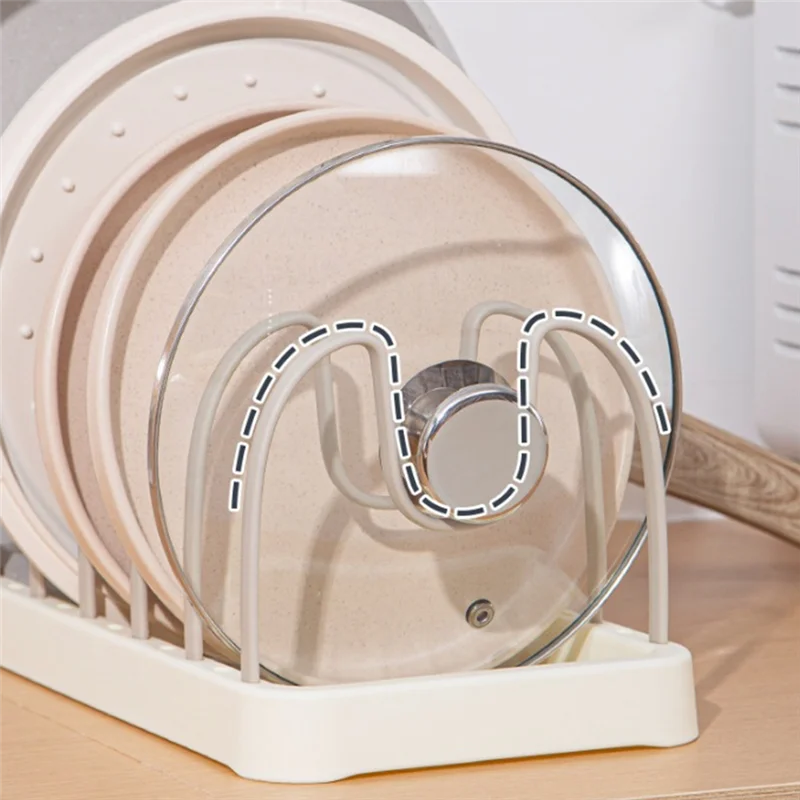 ABXF-캐비닛용 냄비 및 팬 정리함, 조절 가능한 플러그인 디바이더가 있는 주방 카운터용 냄비 뚜껑 홀더 밀키 커피 Easy T