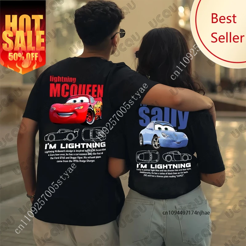 

Lightning Mcqueen and Sally Print Couple T-shirt For Men Women Summer Cotton Short Sleeve Tees Oversized Clothes Casual Tops