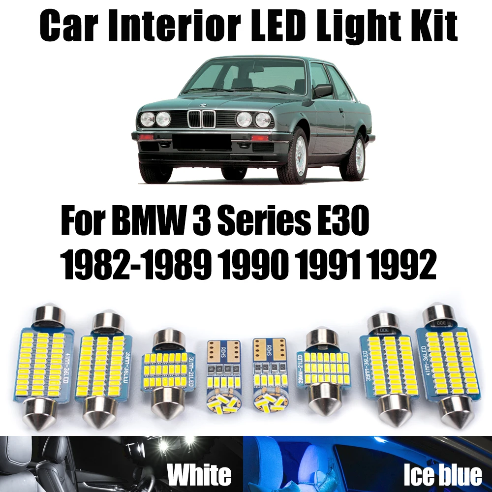 

10 шт. Canbus для BMW 3 серии E30 1982- 1991 1992 автомобильный светодиодный внутренний светильник с картой купола, багажник, номерной знак, комплект автомобильных аксессуаров