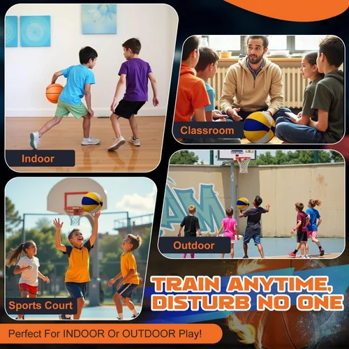 Imagen 2 del producto Pelota de baloncesto silenciosa y segura para apartamento, pelota de entrenamiento interior de alto rebote silenciosa de doble capa para práctica en el hogar, deportes entre padres e hijos