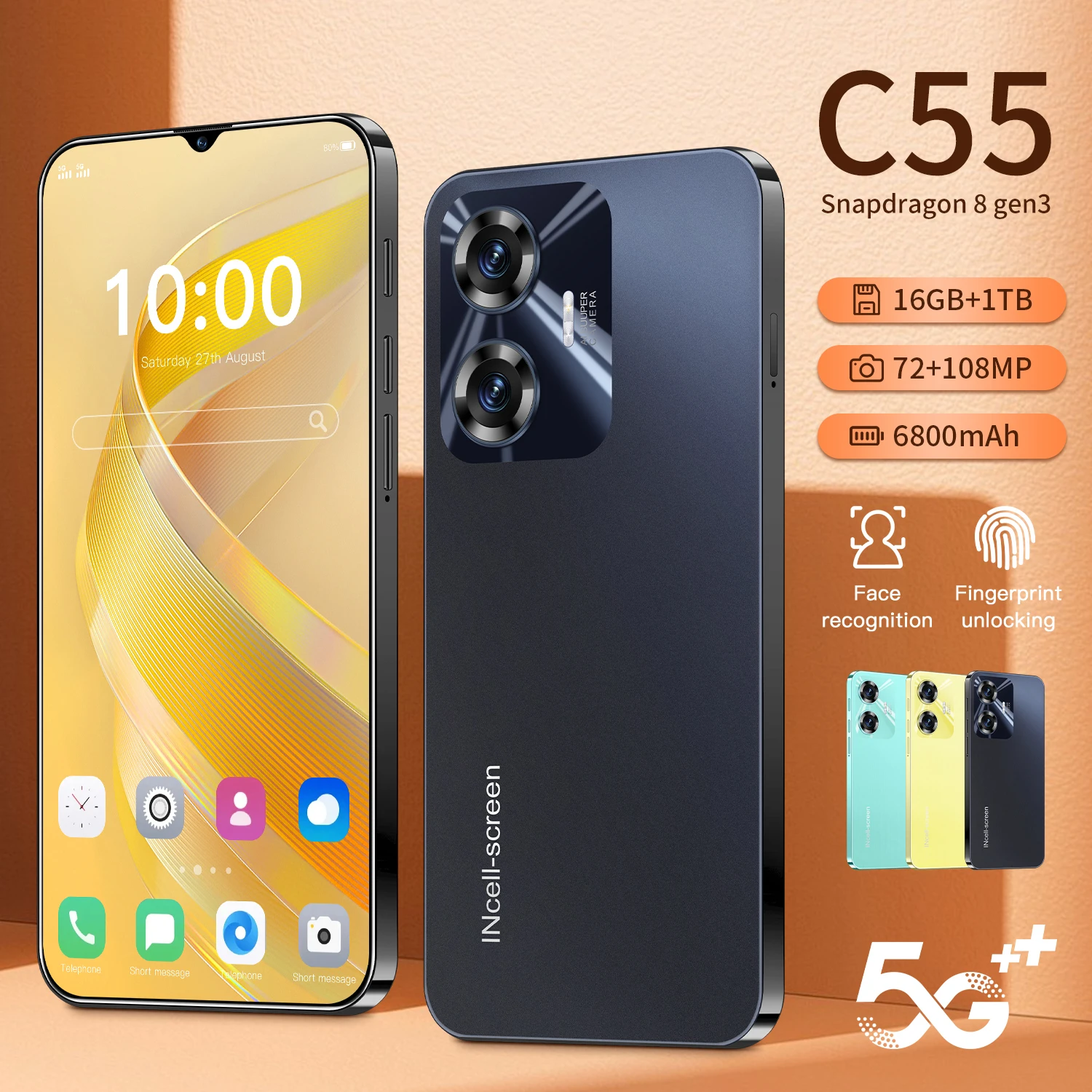 

Experience the Ultimate: C55 5G Smartphone with 6.8 Display 16GB+1TB Memory 6800mAh Battery Dual SIM Snapdragon8 gen3 72MP+108MP