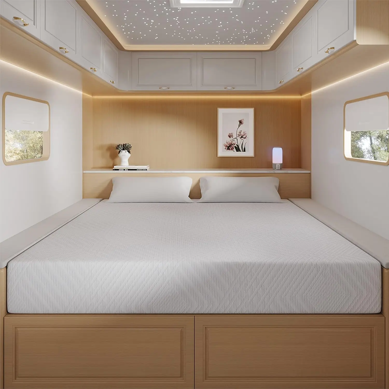 Colchão RV Queen curto, cama de colchão de acampamento de espuma viscoelástica de 8 polegadas em uma caixa