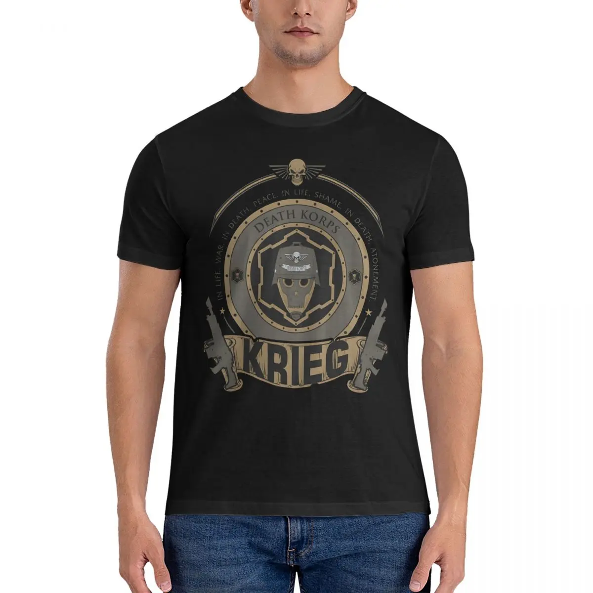 KRIEG - CREST T Shirts Men's Pure Cotton Creative T-Shirt O Neck W-Warhammer 40k Tee Shirt Short Sleeve Tops Printing