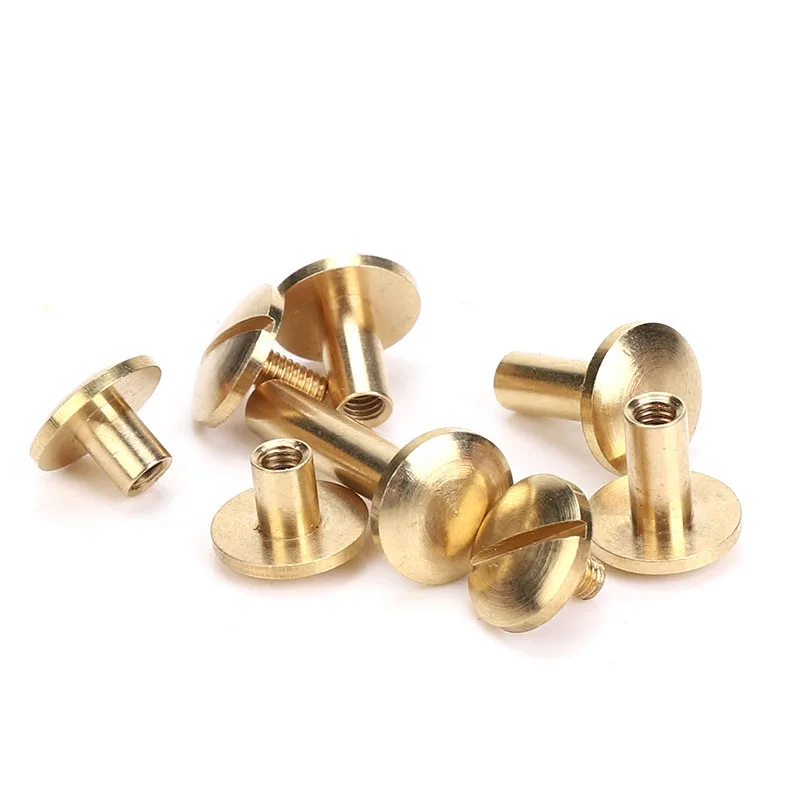 10pcs Solid Brass Binding Chicago Screws Nail Stud Rivets For Photo Album Leather Craft Studs Belt Wallet Fasteners 10mm cap