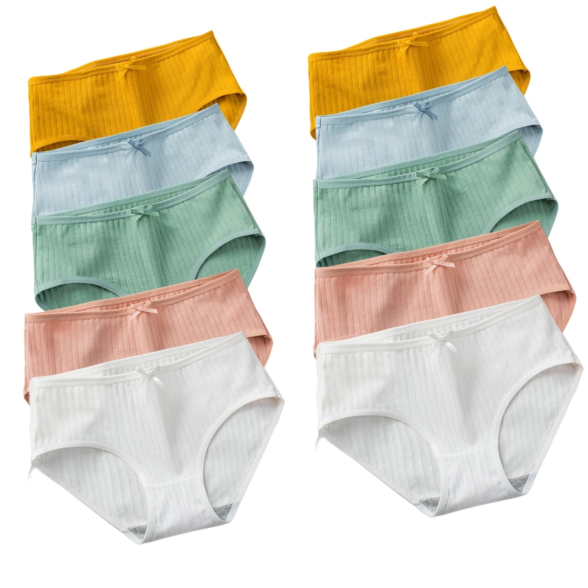 10PCS/Set Women Cotton Panties Low Waist Briefs Sexy Lingerie Striped Underpants Solid Intimates Breathable Female Underwear