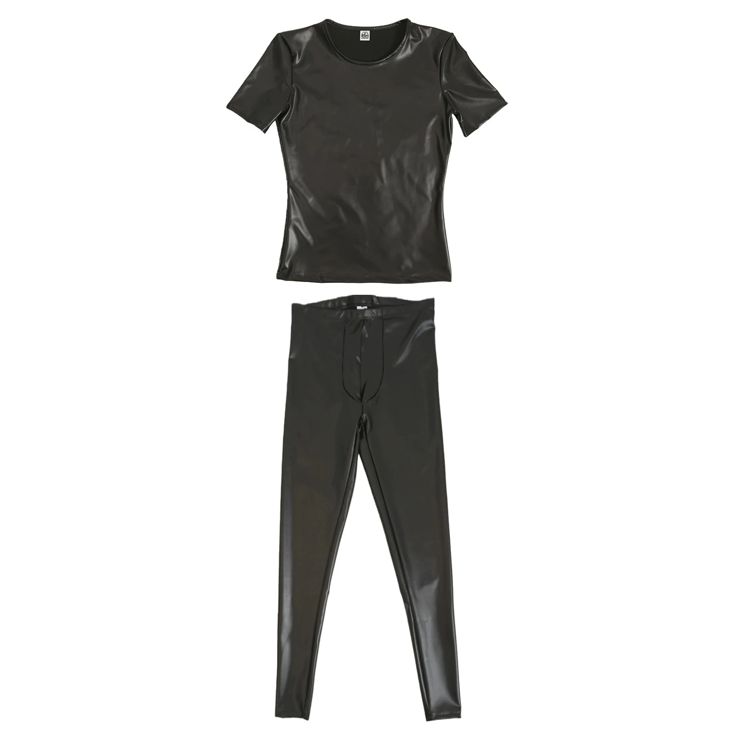 

M-XXL Faux Latex T-Shirt PU Leather Pants Tops Convex Pouch Leggings Pencil Pants Jeans Jogger Hot Collant Round Neck Shirt