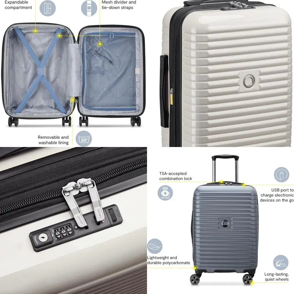 Delsey Paris Cruise 3.0 Maleta giratoria rígida expandible, 20 carteras, marfil brillante