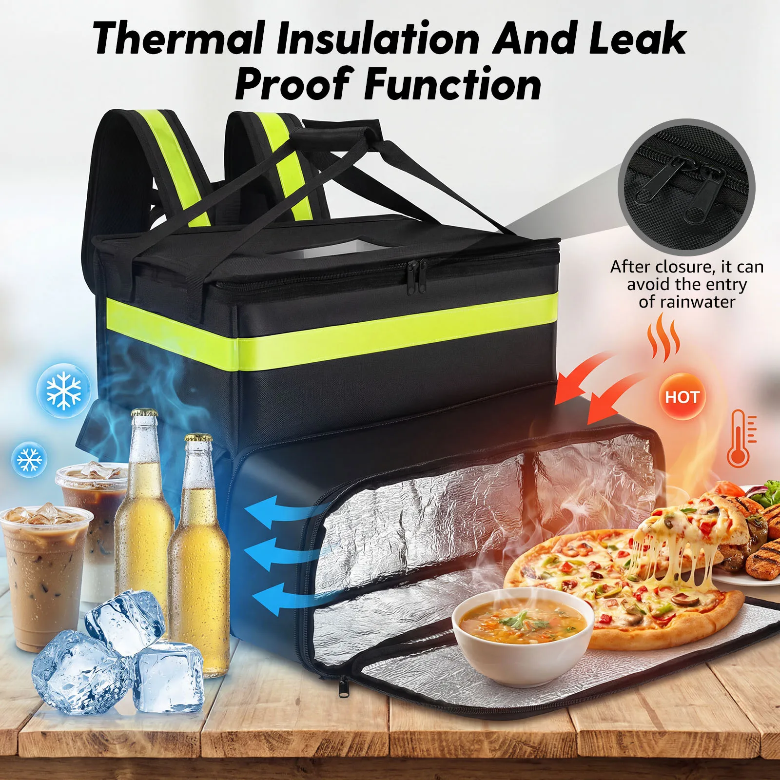 Insulated Food Delivery Backpack Expandable Picnic Pizza Lunch Fresh Keeping Waterproof Cooler Storage Bag Camping