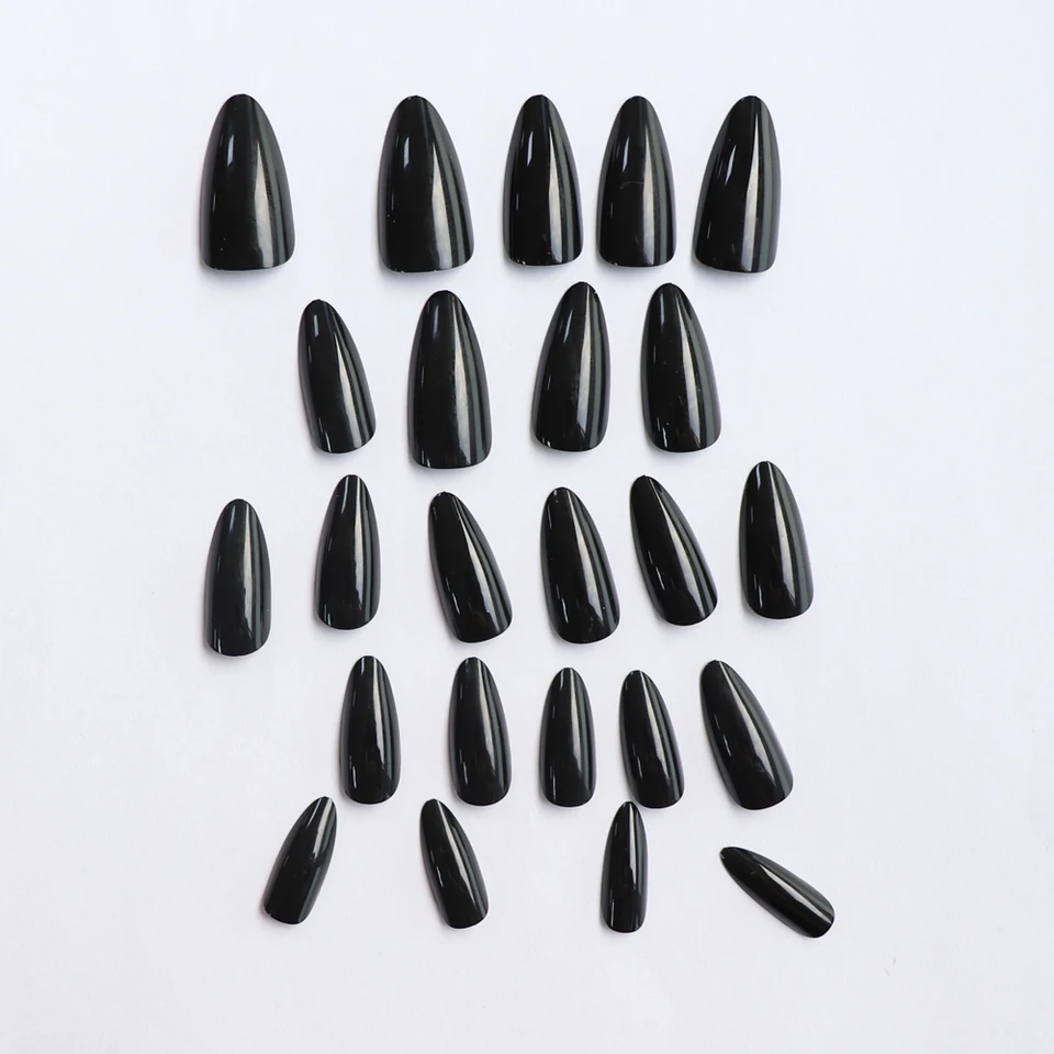 24 Uñas Postizas Acrílicas Negras Cuadradas Largas, Estilo Bailarina, Desmontables, Forma Almendra 2