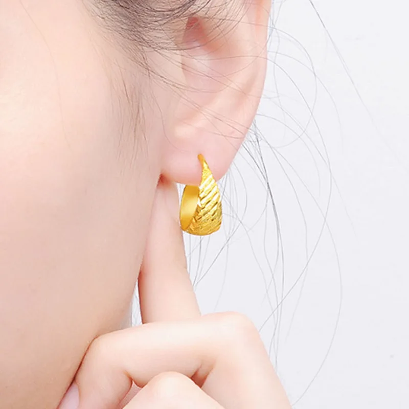 Ladies\' Earrings 9999 24K Real Gold Starry Sky Carved Earrings Earrings Earrings Gold Meteor Shower Round Ear Buckle Jewelry