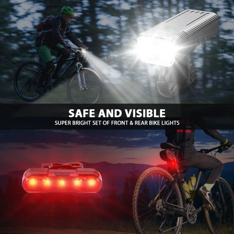 Ultra Bright Bike Light Set USB Rechargeable Powerful Bicycle Front Headlight Back Taillight 5 Light Modes Cycling Accessories