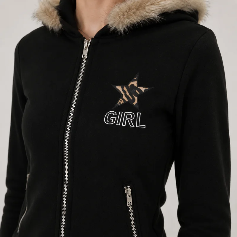 Women Slim Fit Zip Hoodie Faux Fur Collar Sweatshirt Y2K Fashion Streetwear Casual Long Sleeve Hooded Jacket - view 6