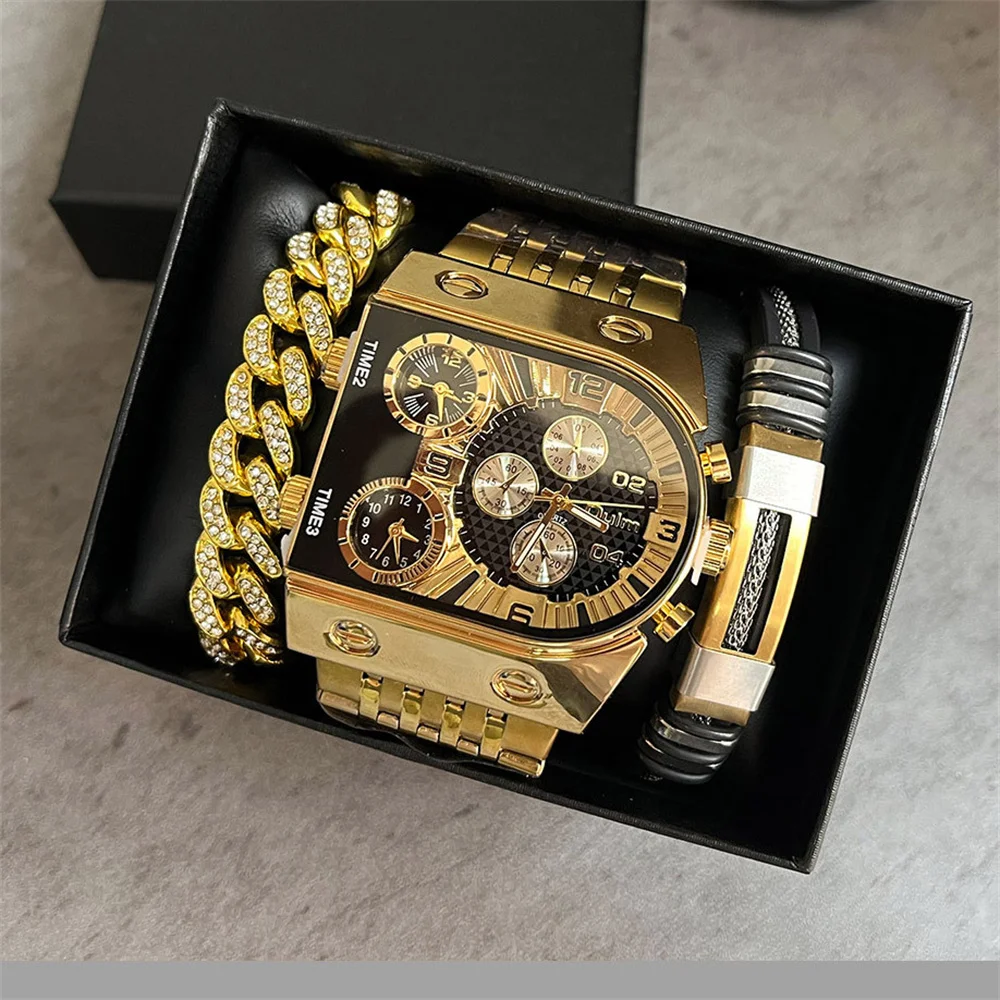 Top Brand Luxury Watch Set for Men in Box Fashion Cool Necklace Bracelet with Watch Gift Set for Men Reloj Hombre Drop Shipping