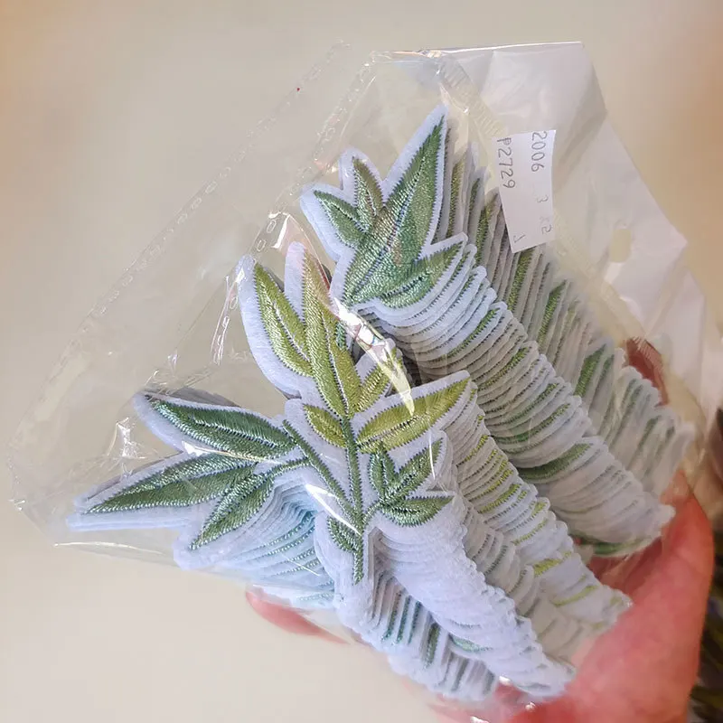 Embroidery Big Small Size Bamboo Branch Stickers DIY Cheongsam Box Bag Patch Decoration Adhesive Backing