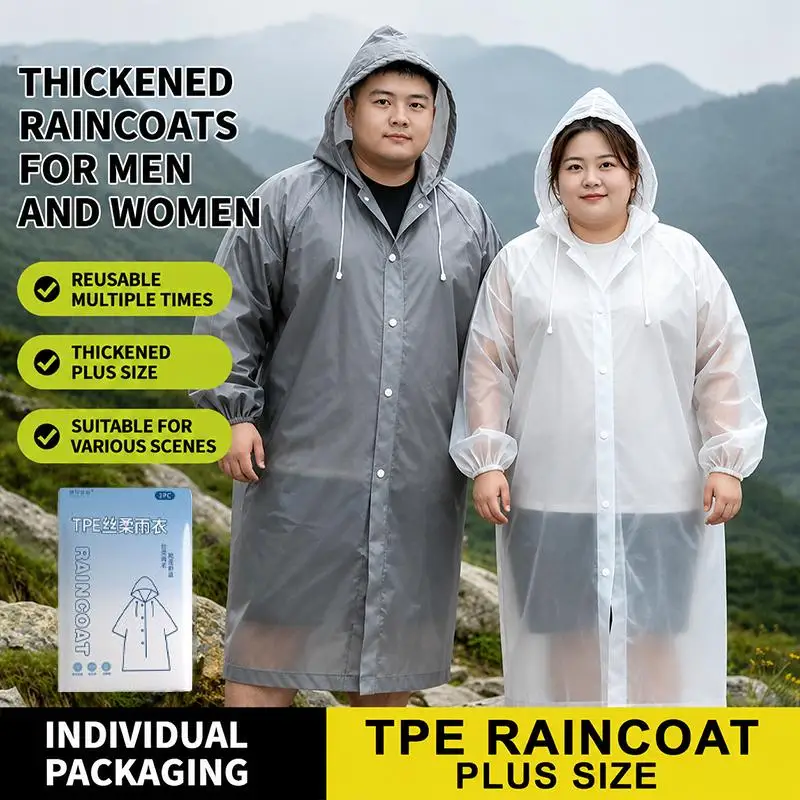Oversized Thick TPE Raincoat With Hood Reusable Waterproof Outfit For Men Women Hiking Camping And Various Outdoor Activities