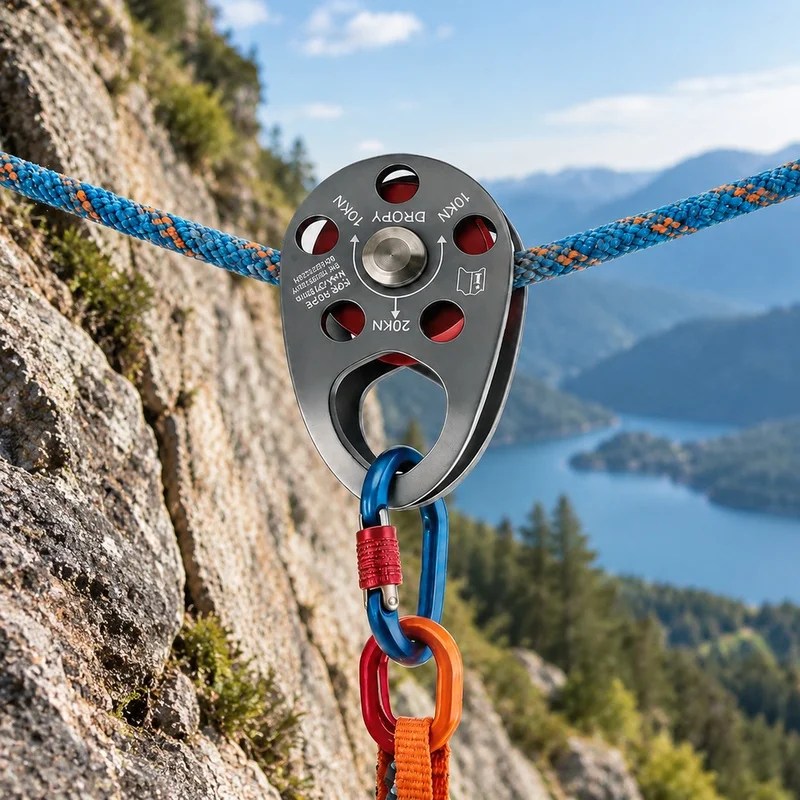 Aluminum Climbing Pulley with Side-Swing Carabiner for Mountaineering, Rescue, and Outdoor Survival Use
