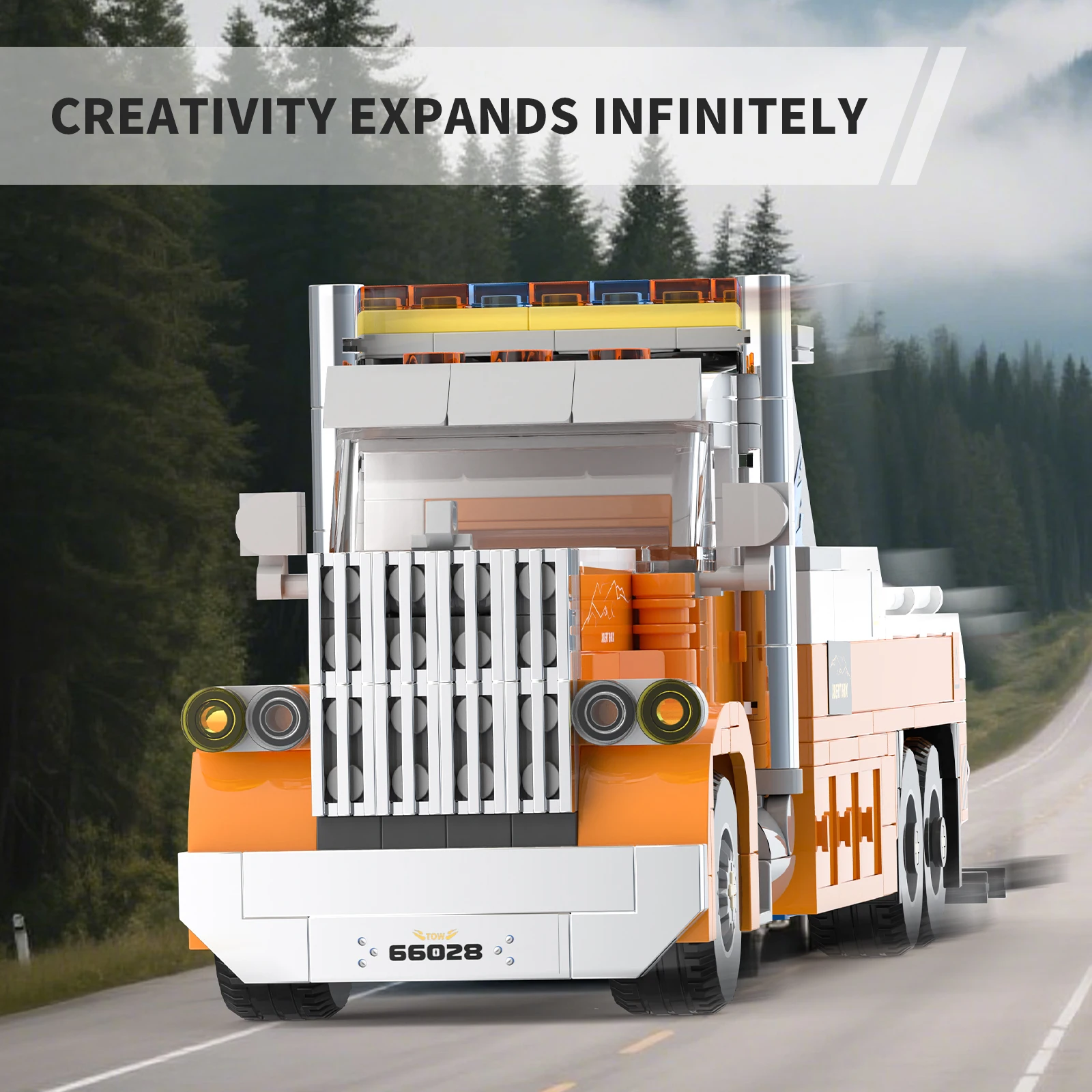 

66028 American truck tractor model assembly toy, heavy truck transport vehicle building blocks ornaments, children's toy gift