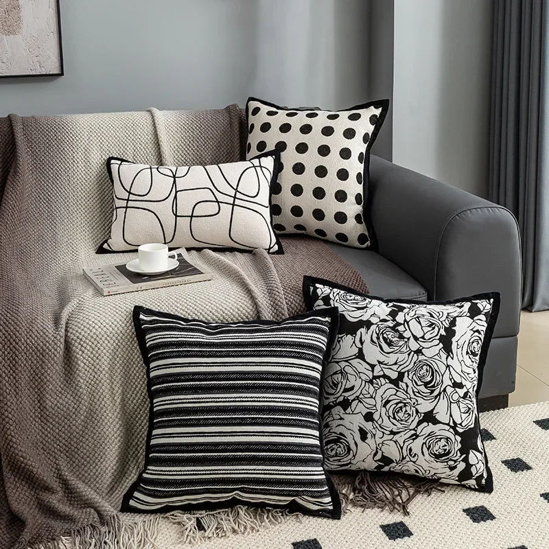 Light Luxury Black and White Cushion Cover Geometric Jacquard Design Sense Pillow Covers Decorative Modern Home Sofa Pillow Case